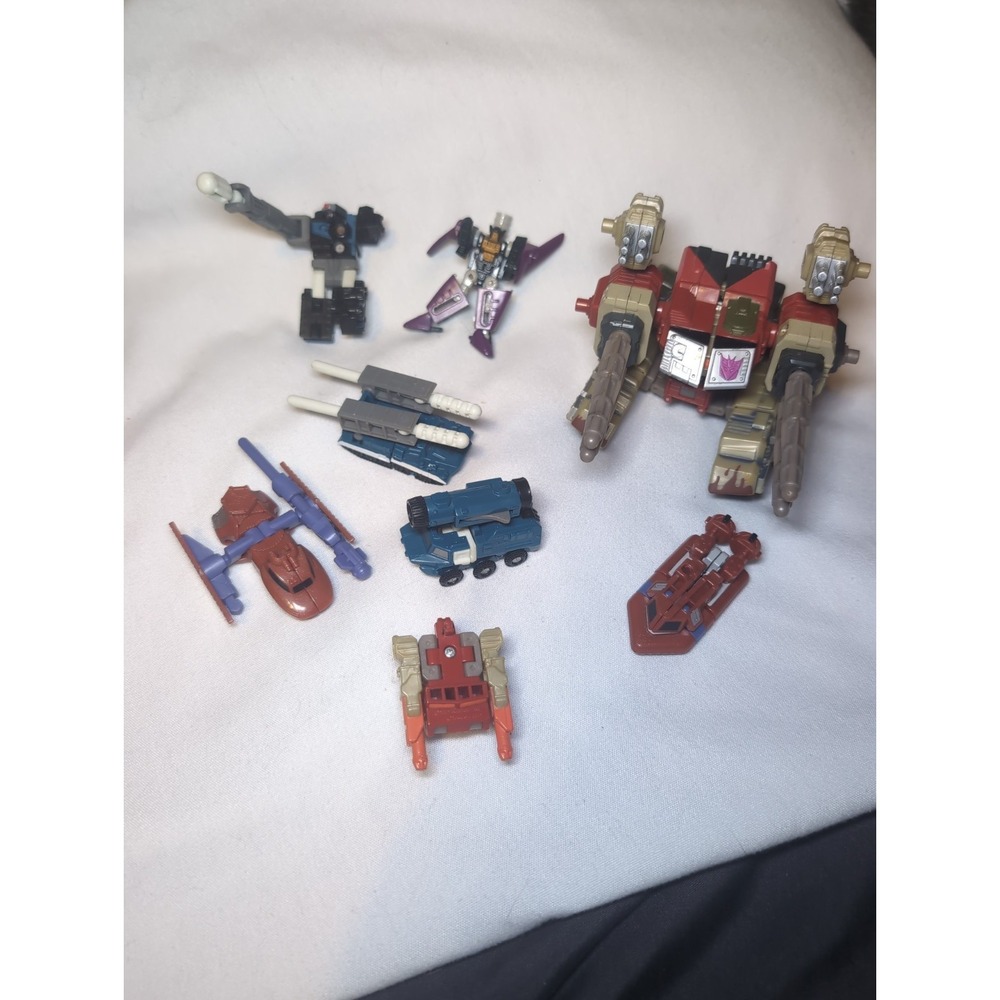8x Vintage 2001 Mini Takara Transformers Lot - Tank Crane Hovercraft Driller